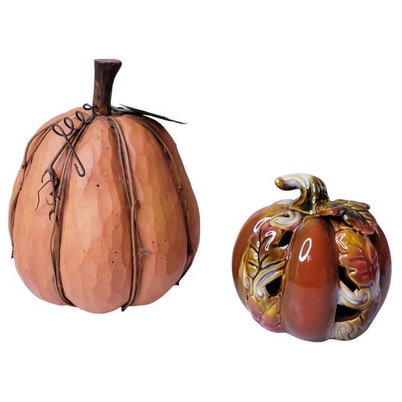 THANKSGIVING FALL Pumpkin Decor Set of 2 *Minor Flaw* - Picture 1 of 7